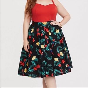 Torrid Black and Green Midi A-Line Skirt